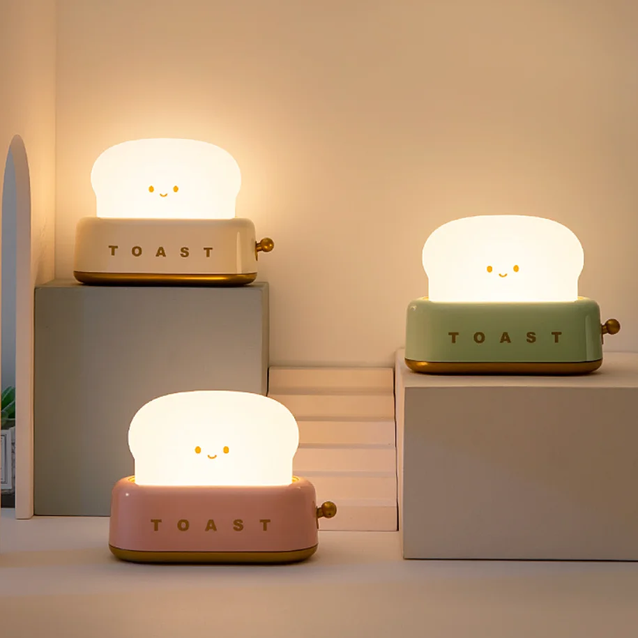 Cute Toaster Night Lights USB Rechargeable Auto LED Night Lamp Adjustable Brightness Bedside Home table Lamp