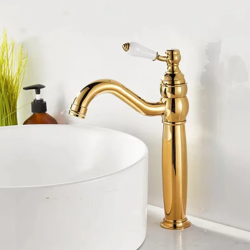 Bathroom Washbasin, Countertop, Golden Rotating Hot and Cold Faucet for Household Use