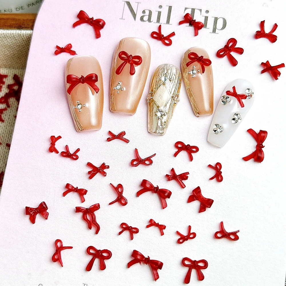 50 قطعة الأحمر البسيطة ثلاثية الأبعاد أظافر تركيب من الأكريليك ربطة القوس فيونكة السحر أجزاء Kawaii اكسسوارات ل مانيكير ديكور الأظافر لوازم الديكور المواد #3