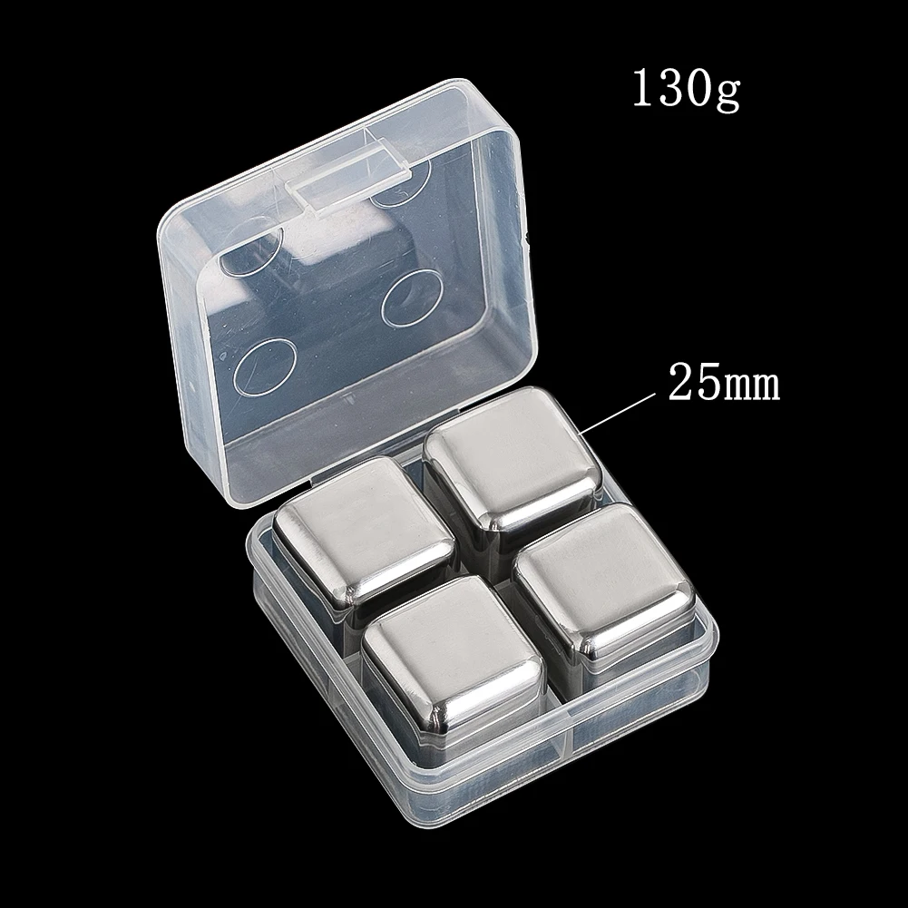 4 قطعة مبرد النبيذ الفولاذ المقاوم للصدأ قابلة لإعادة الاستخدام مكعبات الثلج مكعب أو شكل قلب أحجار التبريد الأحمر الأبيض النبيذ المشروبات طقم هدايا مع صندوق