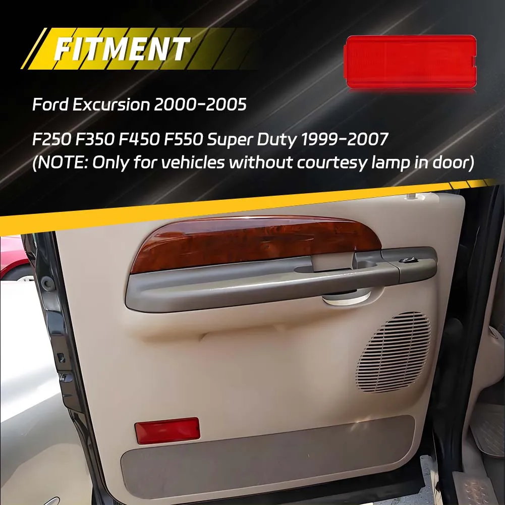 For 1999-2007 Ford F250 F350 F450 F550 Excursio Red Front & Rear Interior Warning Light Reflector Light Door Panel Light Cover