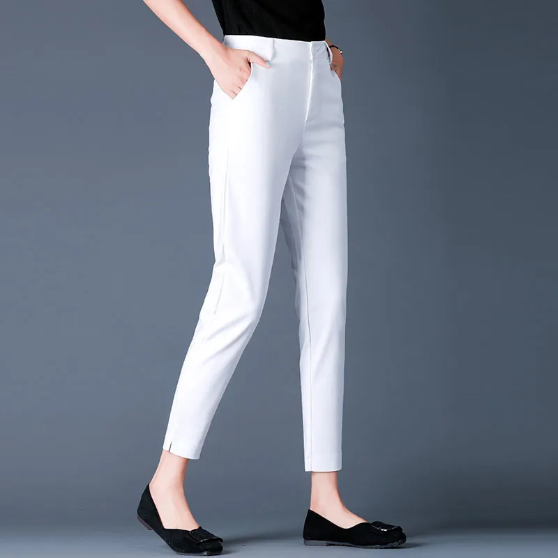 White Casual cropped pants Women\'s Spring and Autumn Smoke Pipe Pants Slim Fit Small Straight Barrel Professional Pants S-4XL