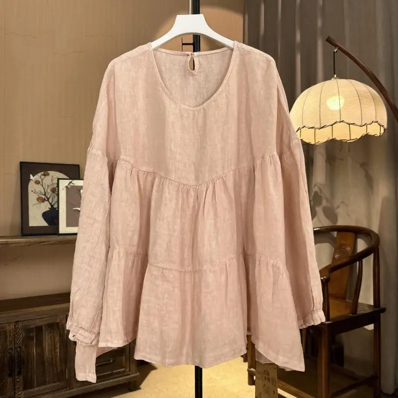 Spring Autumn Arts Style Women Long Sleeve O-neck Loose Casual Tee Shirt Patchwork Cotton Linen Tshirt Femme Tops Good Quality