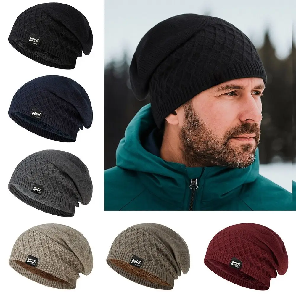 

Simple Solid Color Pullover Cap Fleece Lined Keep Warm Skull Cap Unisex Knitted Hats Winter