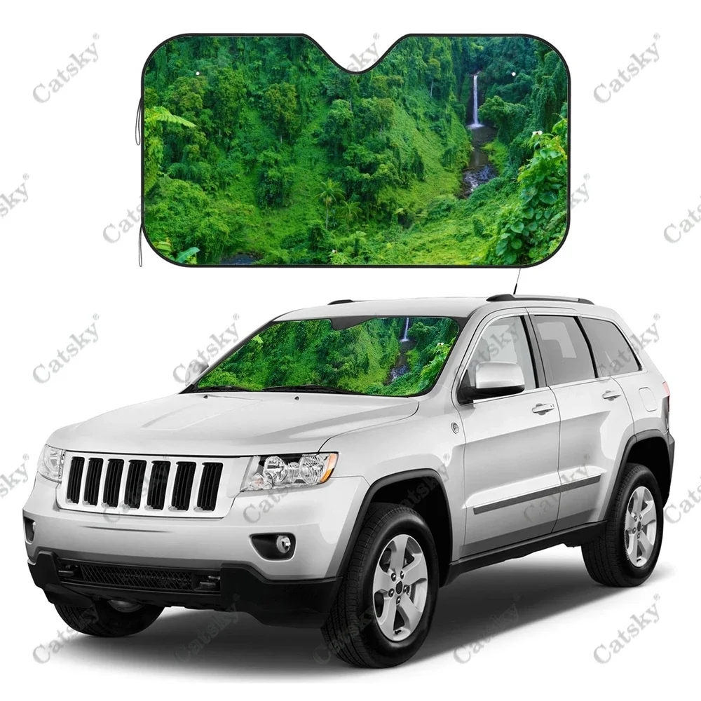 Jungle Waterfall Car Interior Accessories Front Windshield Sunshade Foldable Auto Sun Visor Covers Solar Protection UV for SUV