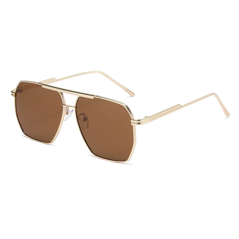Metal Double Bridge Pilot Polygon Sunglasses Men Irregular Large Frame UV Protection Driving Shades