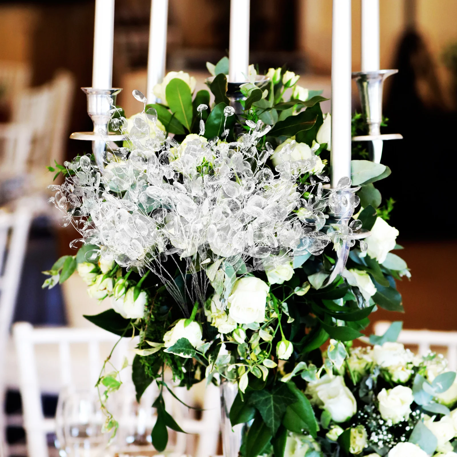 

50pcs Acrylic Flower Branches Crystal Bead Sprays Wedding Diy Garland Supplies Artificial Bouquets Decorative Bride Home Decor