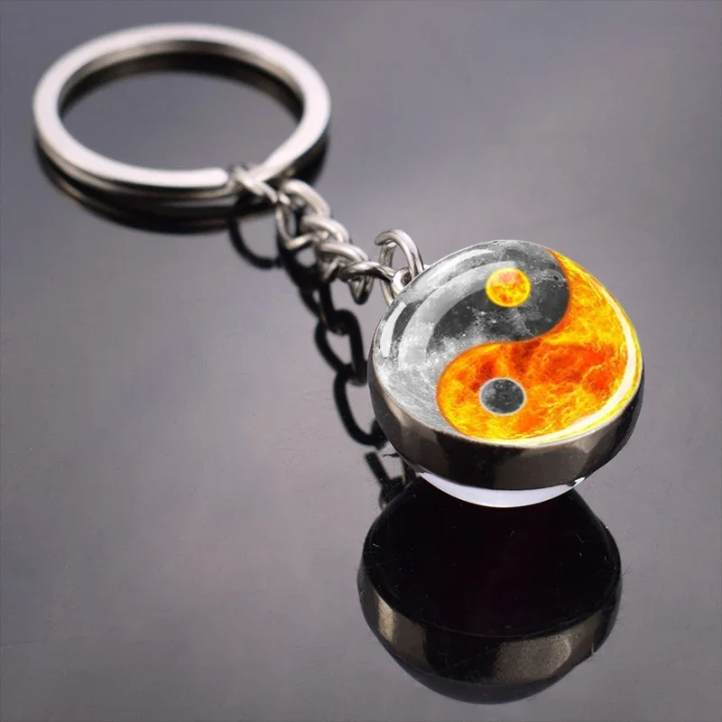 Yin Yang Keychain Yin Yang Tree of Life Double Side Glass Ball Keychain Yin Yang Cat Keyring