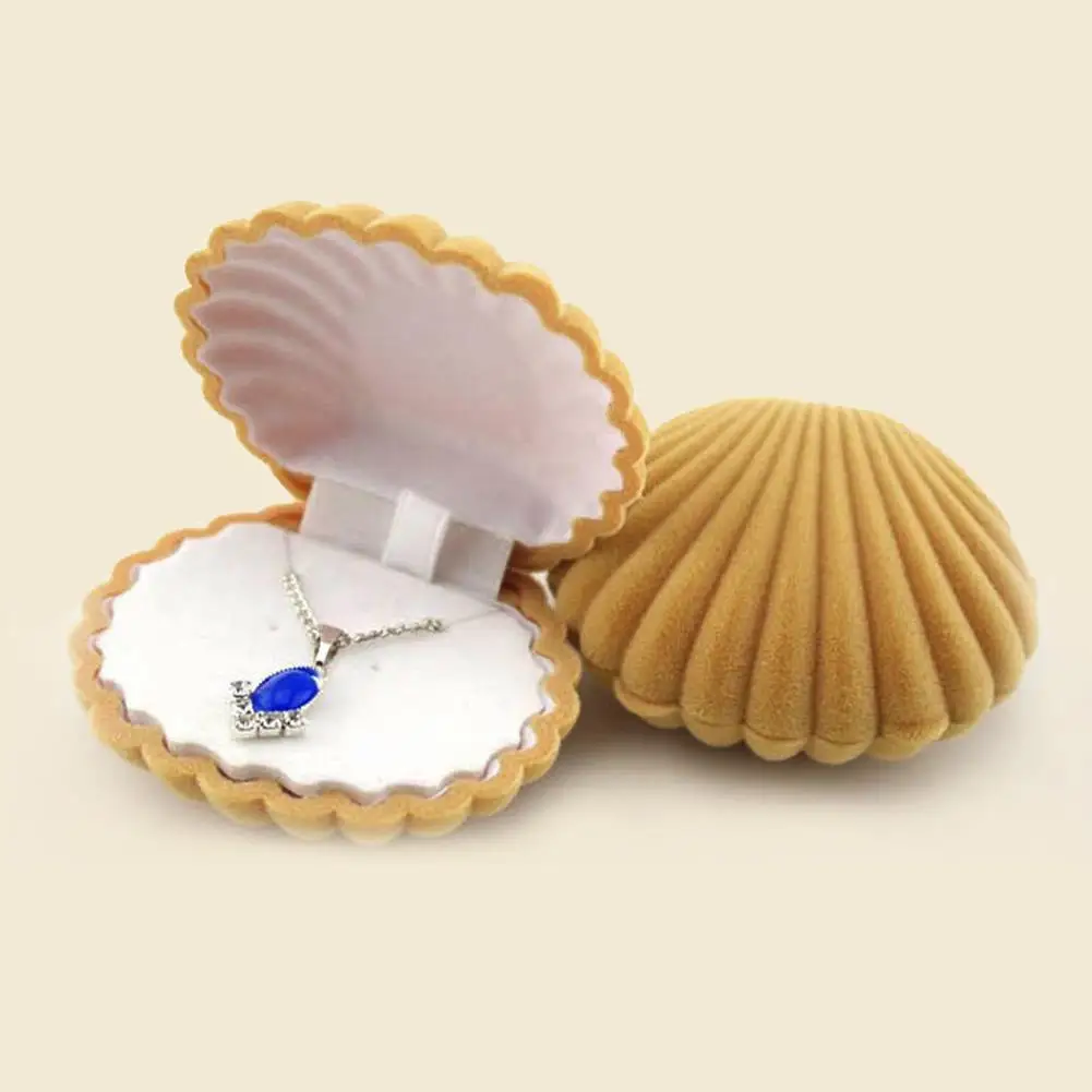 1 Piece Lovely Shell Shape Velvet Jewelry Box Wedding Engagement Ring Box for Earrings Necklace Bracelet Display Gift Box Holder