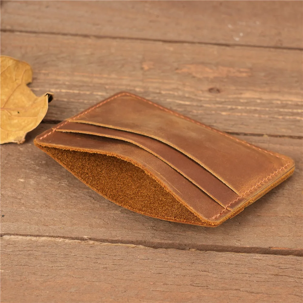 1150 Unisex Horizontal Leather Black Card Bag, Crazy Horse Cow Pickup Bag, Fashionable Retro Coin Purse