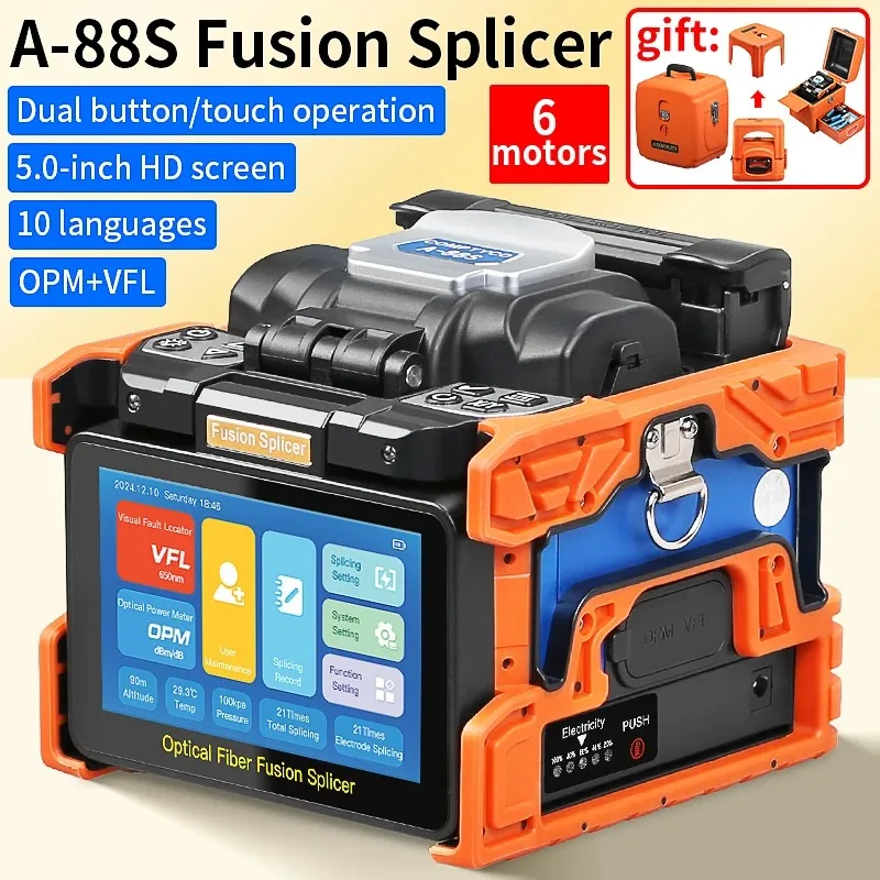 COMPTYCO A-88S Automatic 6 Motors Fiber Optic Fusion Splicer / 5-inch Touch screen / 10 languages / Built-in OPM VFL Function