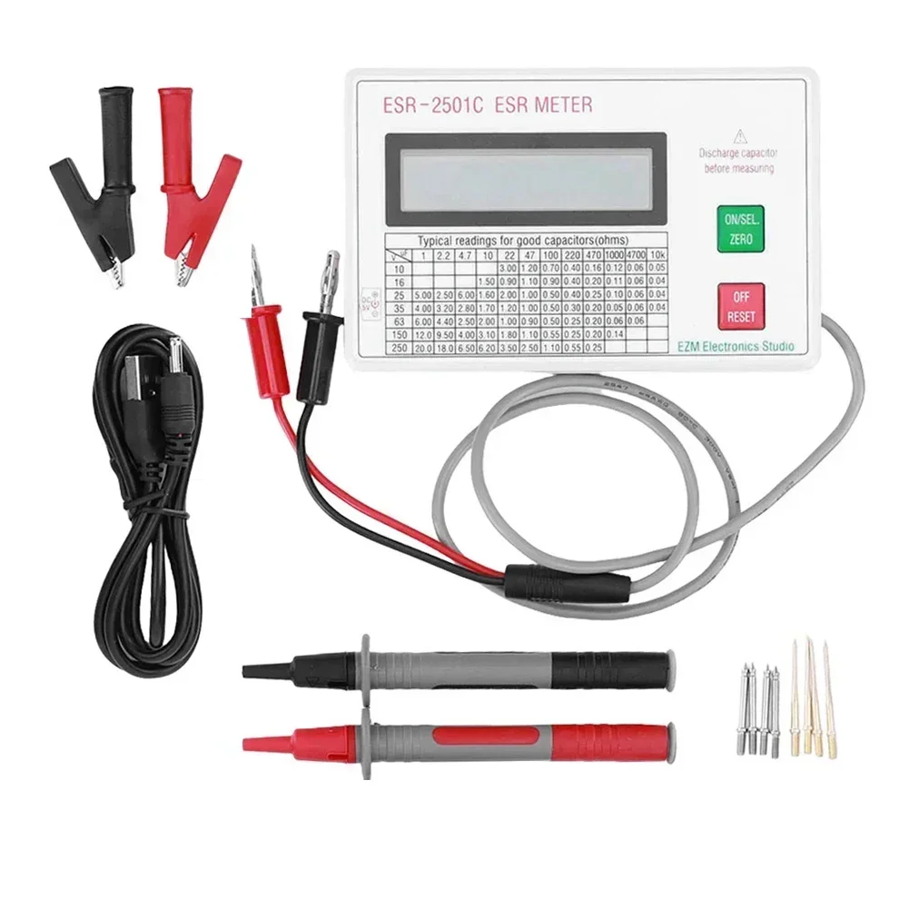 

ESR DCR Capacitor Tester Circuit Capacitor Meter With Test Leads Battery Clip ESR Measurement Dedicated Meter, ESR-2501C Online