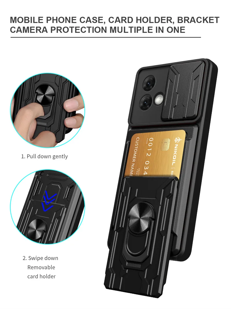 For Motorola G84 5G Case Ring Holder Armor Shockproof Split Back Card Coque For Moto G84 5G Slide Lens Protect Phone Cover