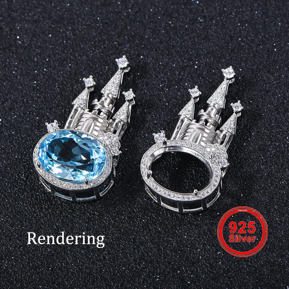 

12*16mm Castle Style Pendant Setting, S925 Sterling Silver, Suitable for Handmade DIY Jewelry