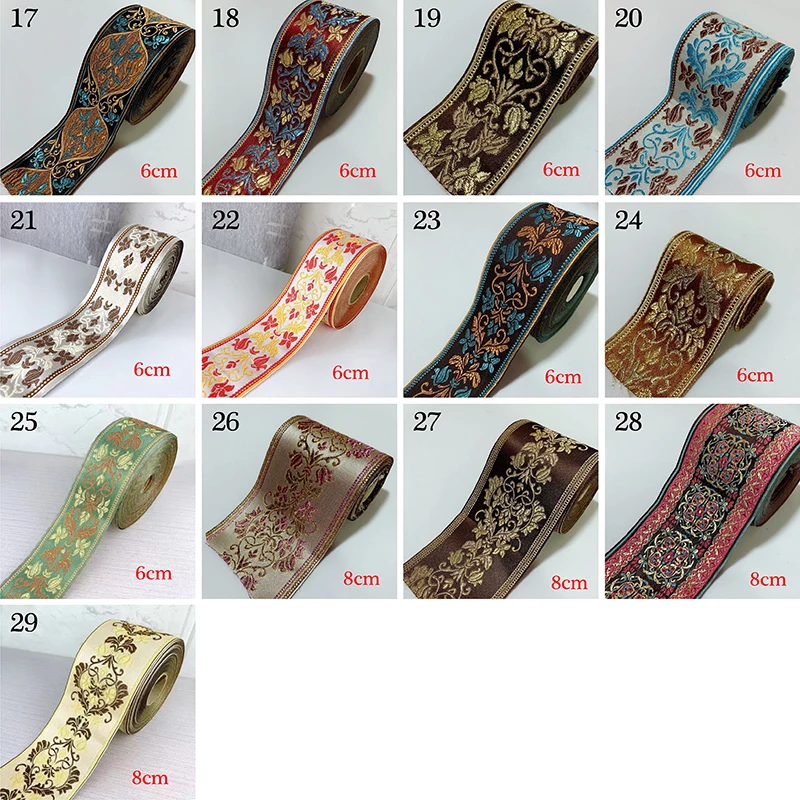 1M Vintage Ethnic Floral Embroidered Straps Jacquard Ribbons Woven Lace Trim For Garment Bag Curtain Sewing Fabric