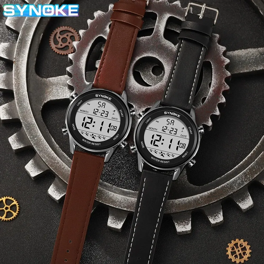 SYNOKE Uomo Sport all'aria aperta Multifunzionale Impermeabile Display a grande schermo LED luminoso digitale per uomo Orologio da cintura alla moda