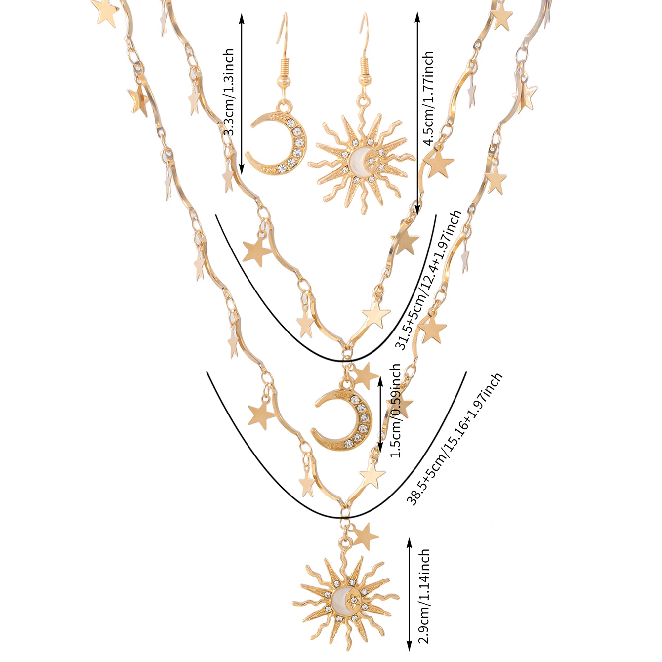 خمر الإبداعية الشمس القمر قلادة غير المتماثلة القرط مكدسة قلادة نجوم المختنق المرأة اليومية يؤرخ مجوهرات الزفاف مجموعة هدية