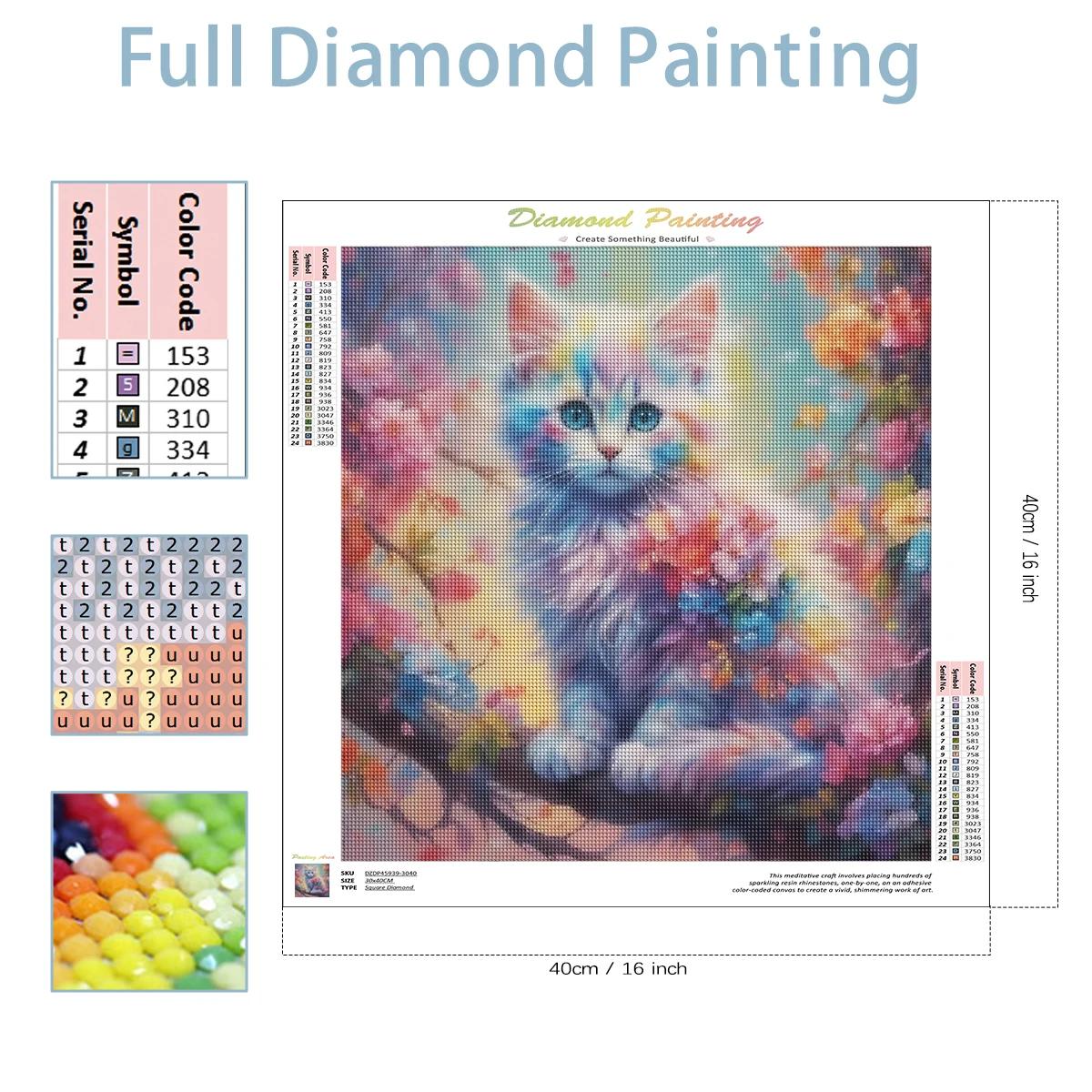 SDOYUNO Diamond Painting Cartoon Animal Cat Full Square/Round Mosaic Rainbow Flower 5D DIY Paintings For Interior