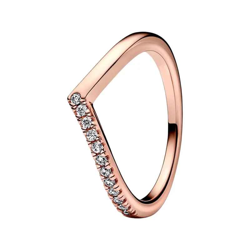 

Wedding Bands Timeless Wish Half Stack Finger Rings For Women 14K Rose Gold Jewelry V Wishbone Prong Setting Round Clear Zircons