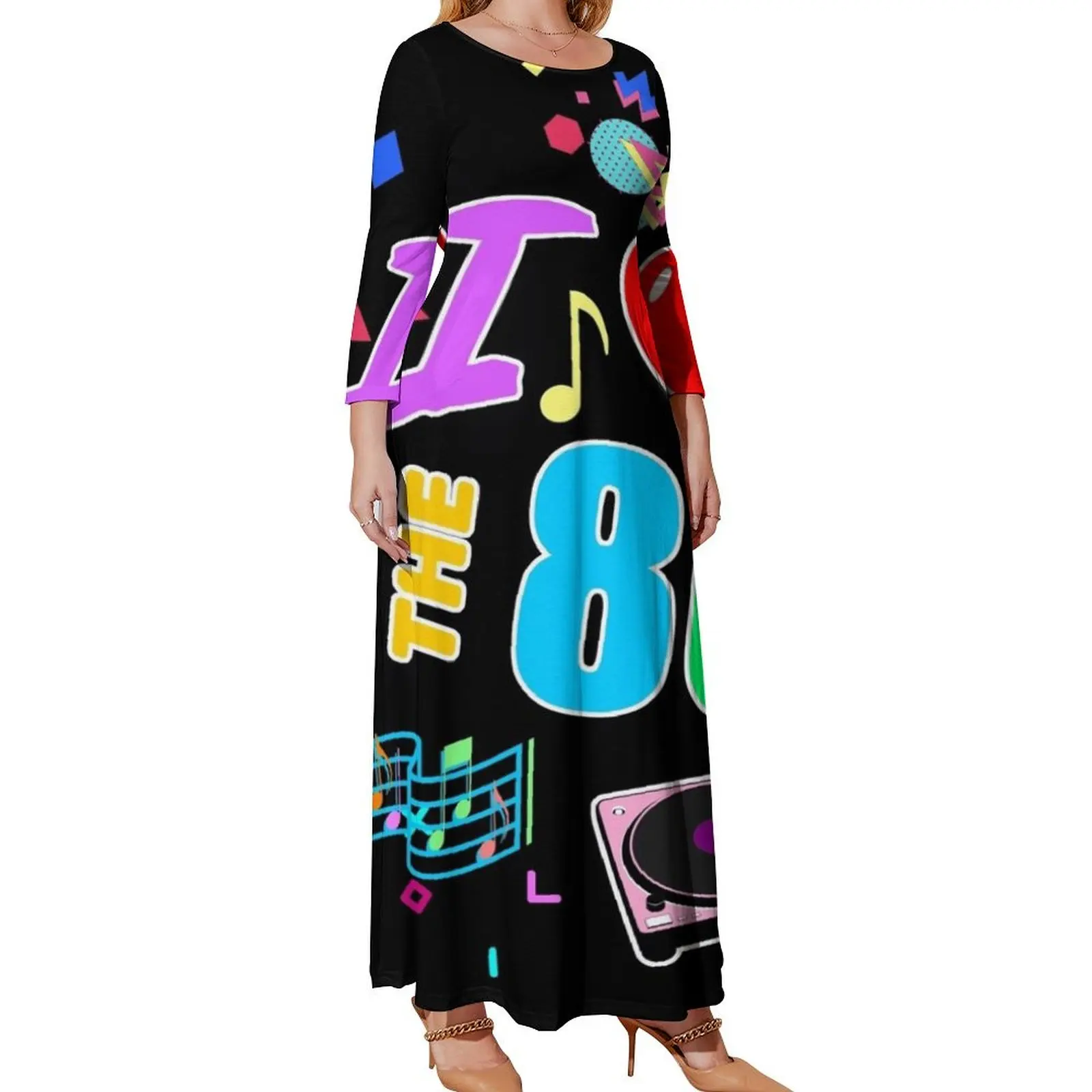 

I Love The 80's Retro Heart Long Sleeved Dress beach dresses Woman clothing