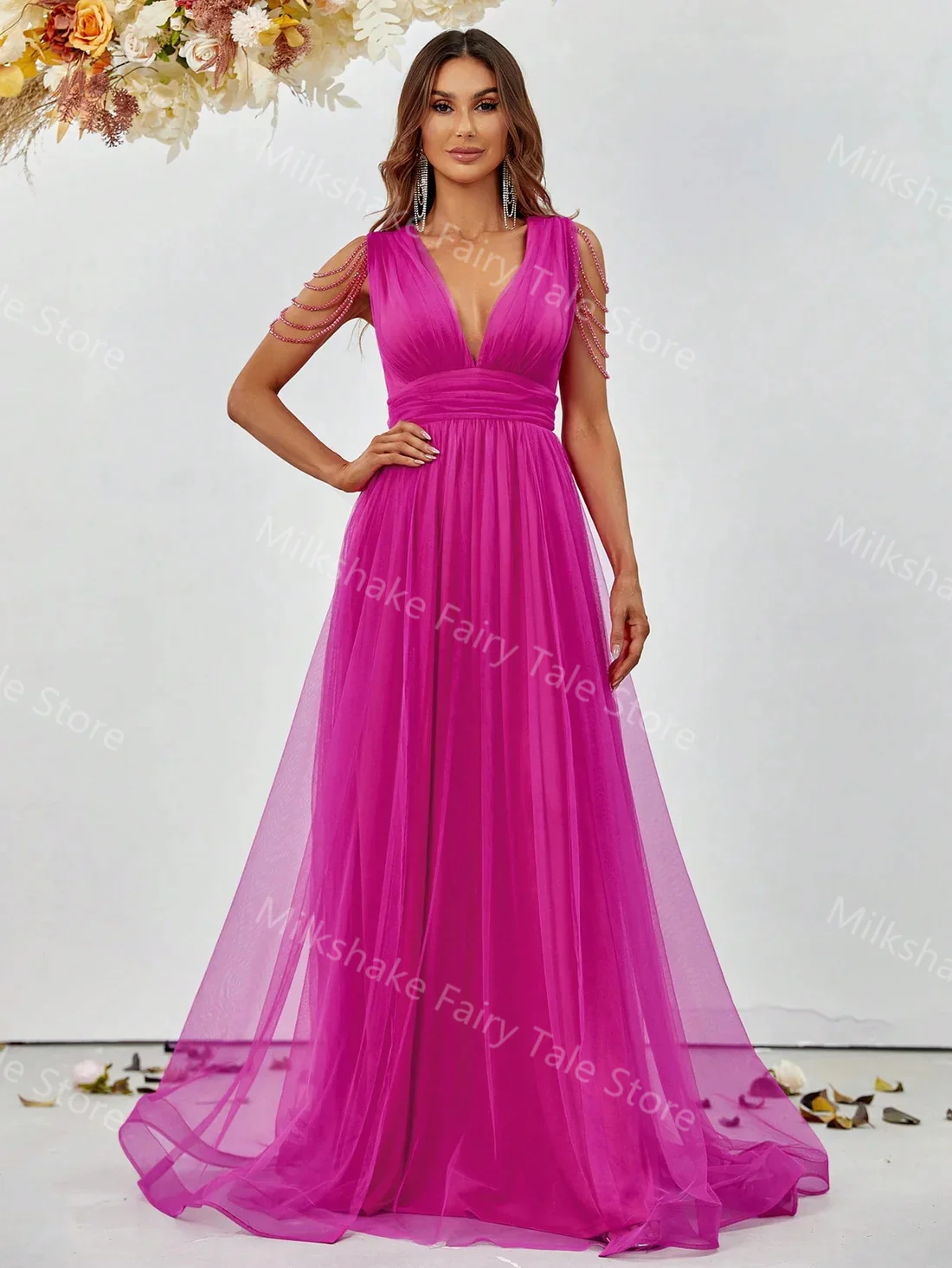 Vestidos de Noche de línea A simples para mujer, vestidos de graduación sin mangas con cuello en V, vestidos de fiesta de boda formales con cuentas sexys