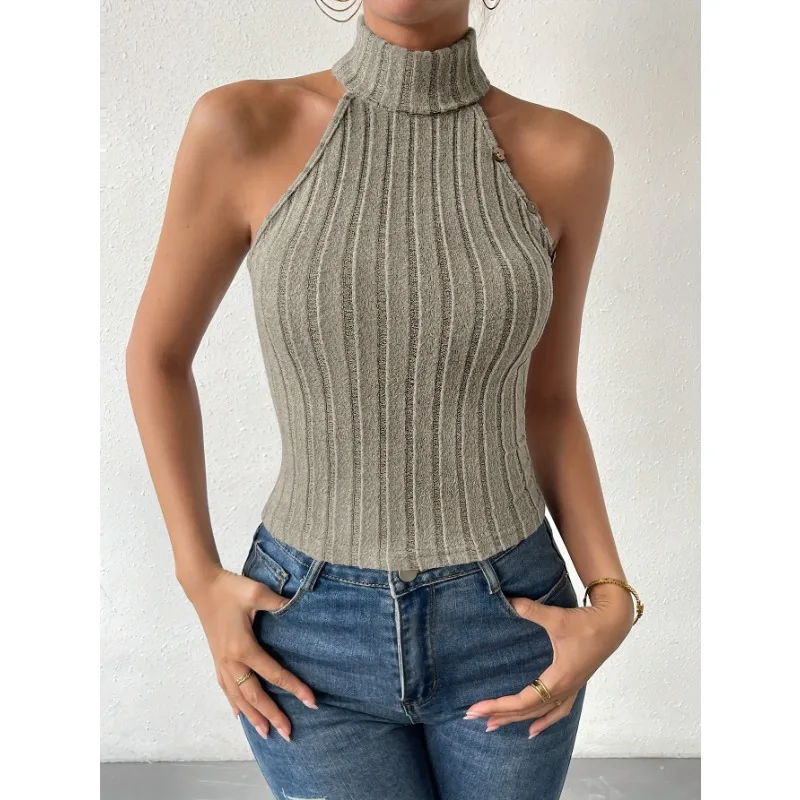 

Summer New Women's Fashion Sleeveless Knitted Top Female Clothes Temperament Commuting Women Jacquard Weave Casual Skinny Vest