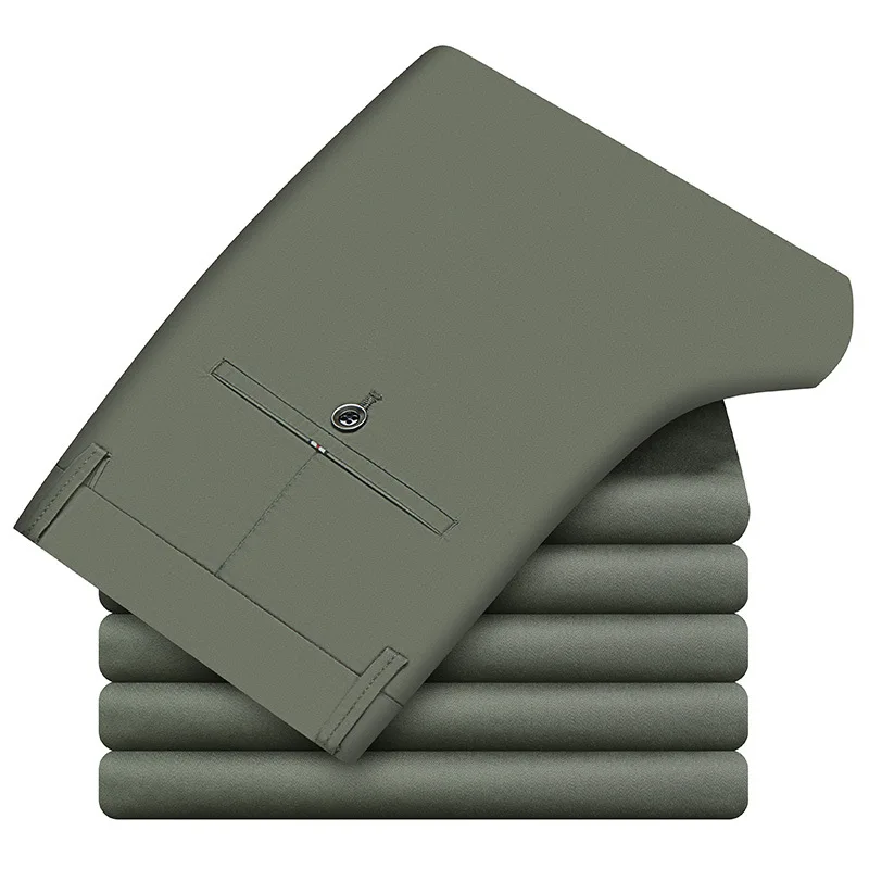 الربيع الصيف القطن Pants غير رسمية ملابس رجالي مستقيم الأعمال الأخضر الأسود الكاكي بنطلون ذكر ماركة 2022 #3