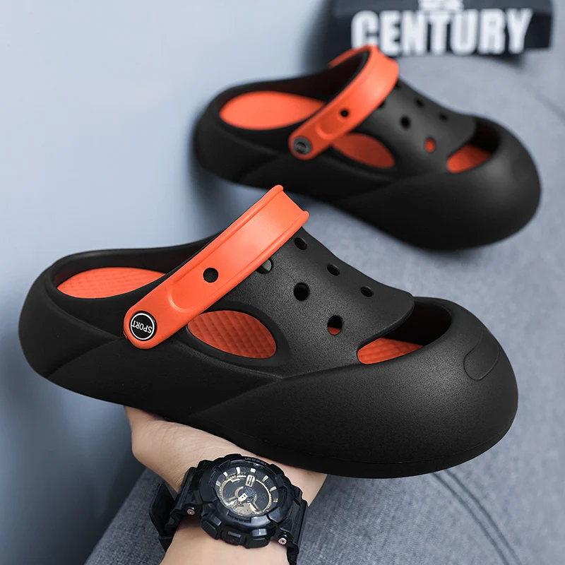 Summer New Style for Men and Women, Non-Slip Thick-Soled Double-Layer Color-Blocking Lightweight Dual-Wear Closed-Toe Sandals