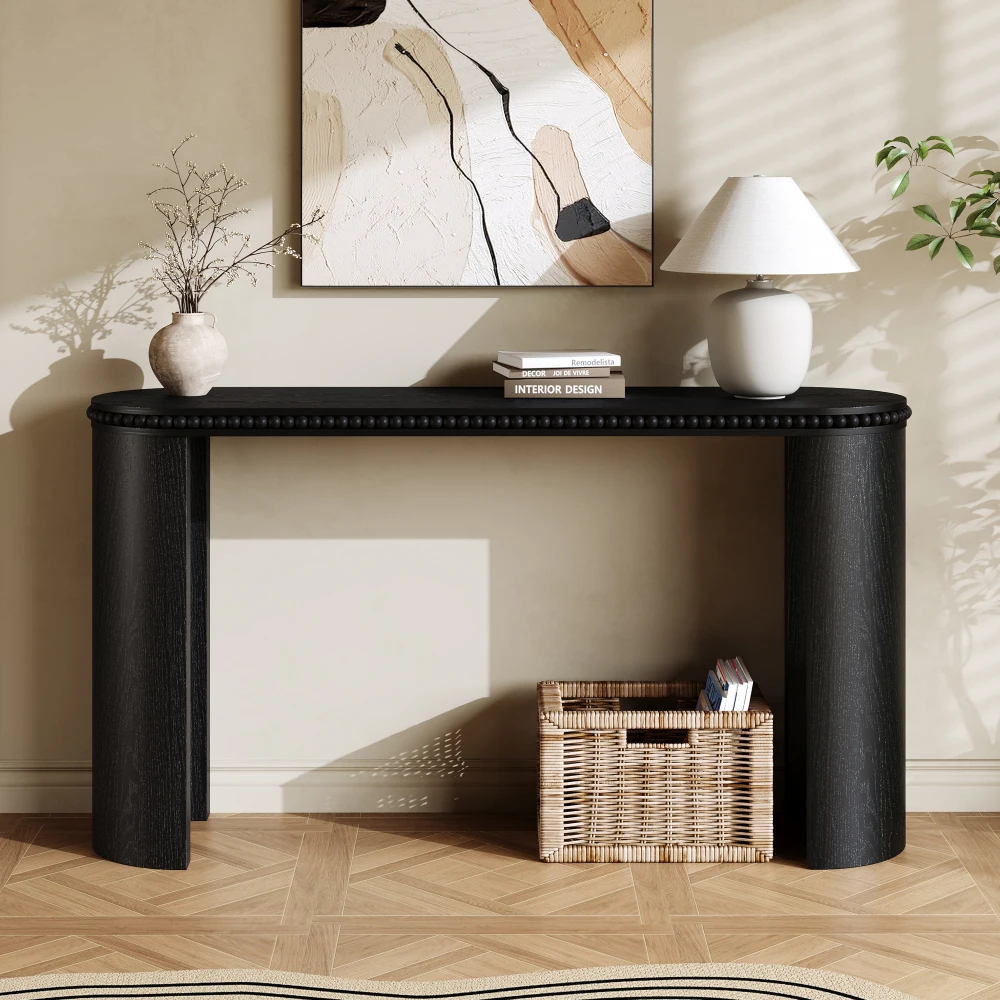 

Mirod Vintage Console Table: Beaded Trim, Reversible Curved Legs – Wood Accent Table