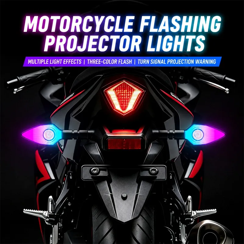 2pcs Motorcycle Led Turn Signals Light Color Projection Lamp Indicators Flashing Rear Tail Brake Flasher Light Running Light