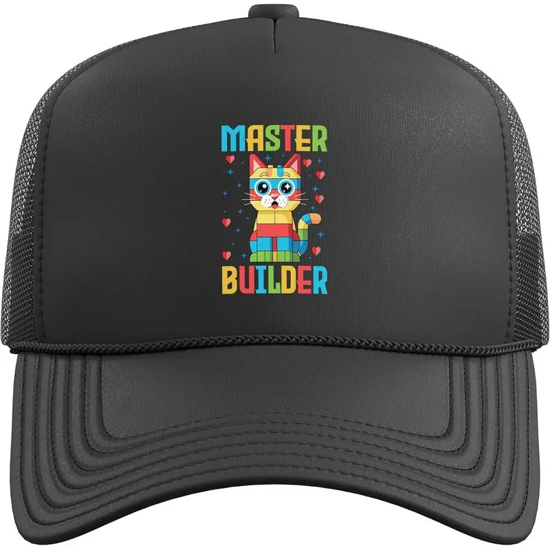 Master Builder Brick Cat Block Building Brick Builder Kitten Trucker Hat with Adjustable Mesh Back