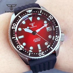 Tandorio NH35 Date 37mm Dive Automatic Men Watch 3.8 Crown Gradient Red Sunburst Dial Sapphire Lady's Wristwatch Luminous 20BAR