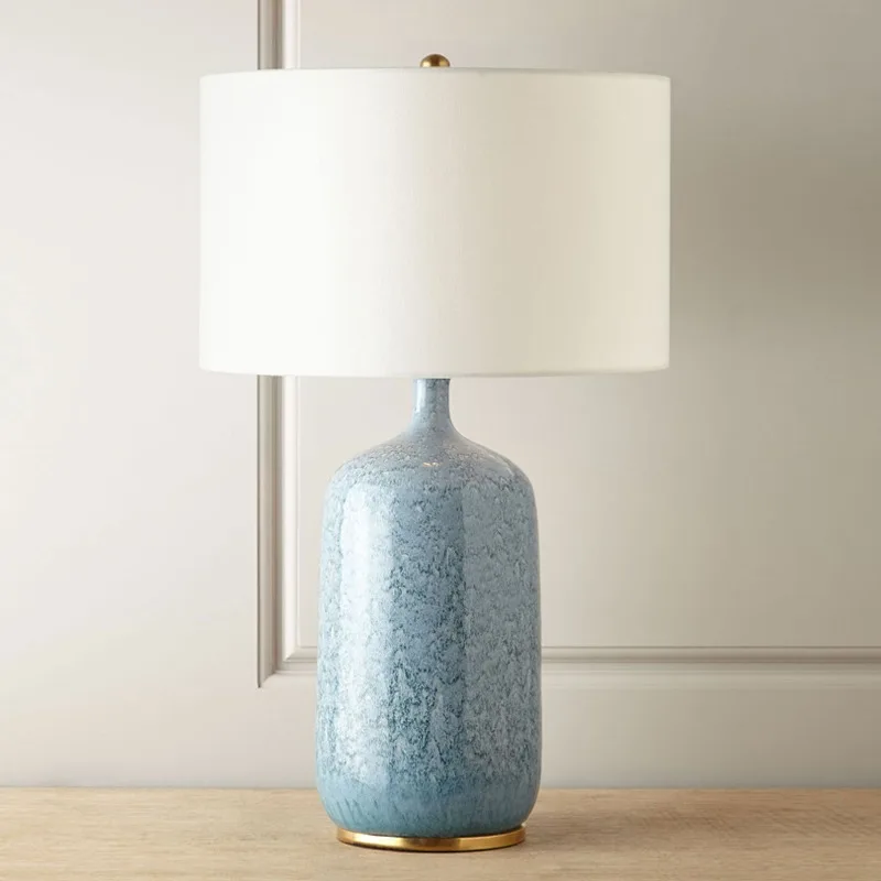 

French Style Ceramic Table Lamps Cloth Art Lampshade Living Room Dining Hall Bedroom Study Teahouse Indoor Decoration Desk Light
