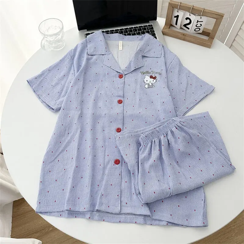 Girls Lapel Short Sleeve Shorts Pajamas Set Spring Autumn New Women's Cardigan Pants Home Clothing Women's Soft Two-Piece Set
