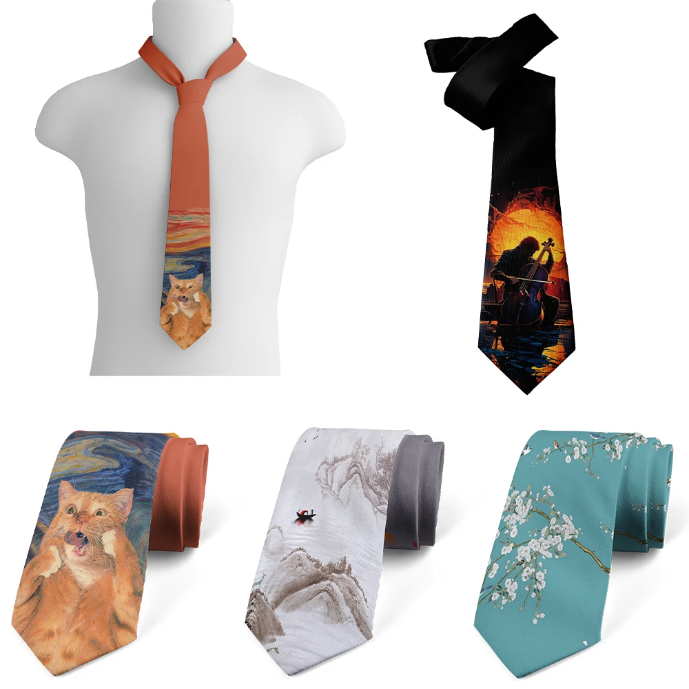 

Harajuku Fashion Unisex Tie 3D Printed Classic Oil Painting High Quality Novelty Tie Personalized Dating Wedding Party Tie