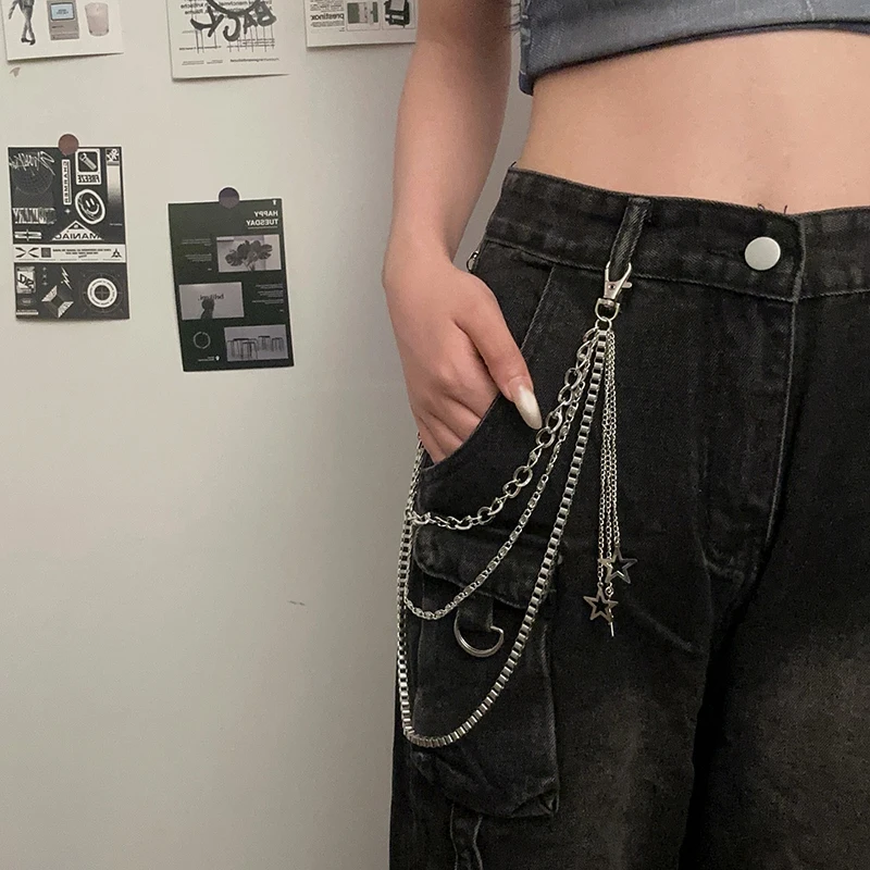 Stern-Quasten-Metall-Taillenkette, Hosenkette, Kleidungsanhänger, Hosen-Jeans-Gürtel, Schlüsselanhänger, Kettenschmuck