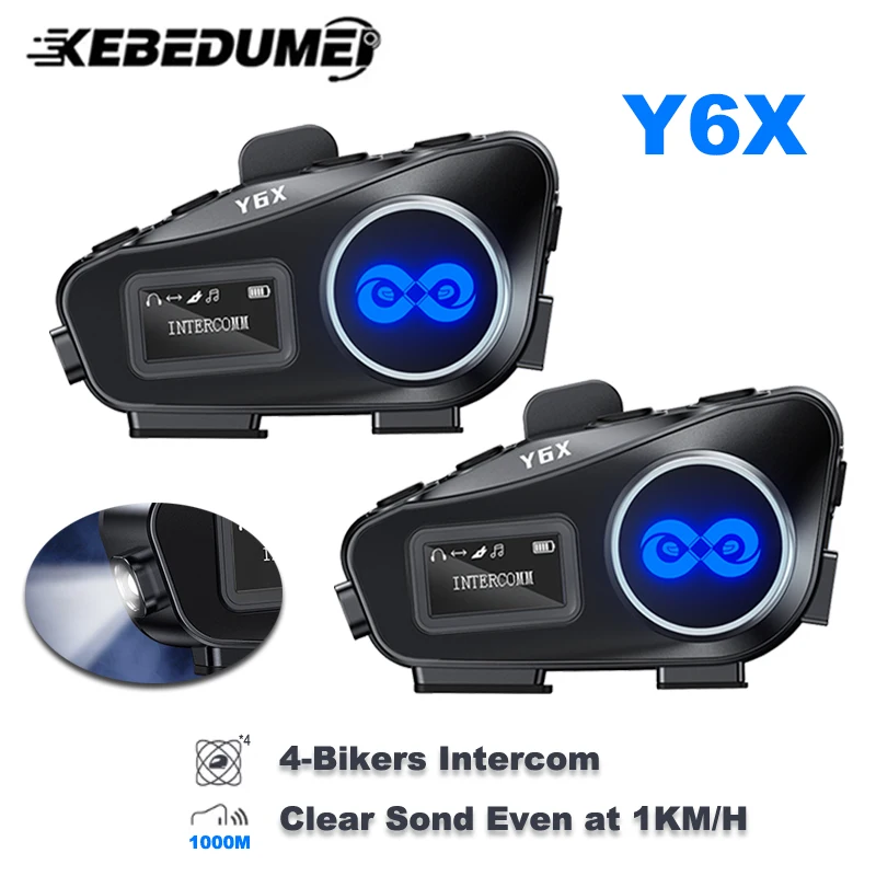 Y6X Bluetooth Motorcycle Helmet Headset Intercom 1000m For 4 Riders Intercomunicador Moto Interphone Waterproof Biker Headphone