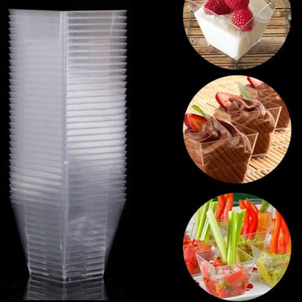 

150Pcs Hard Plastic Dessert Cups Transparent Trapezoidal Tumblers Clear Reusable Pudding Containers Dessert Cup