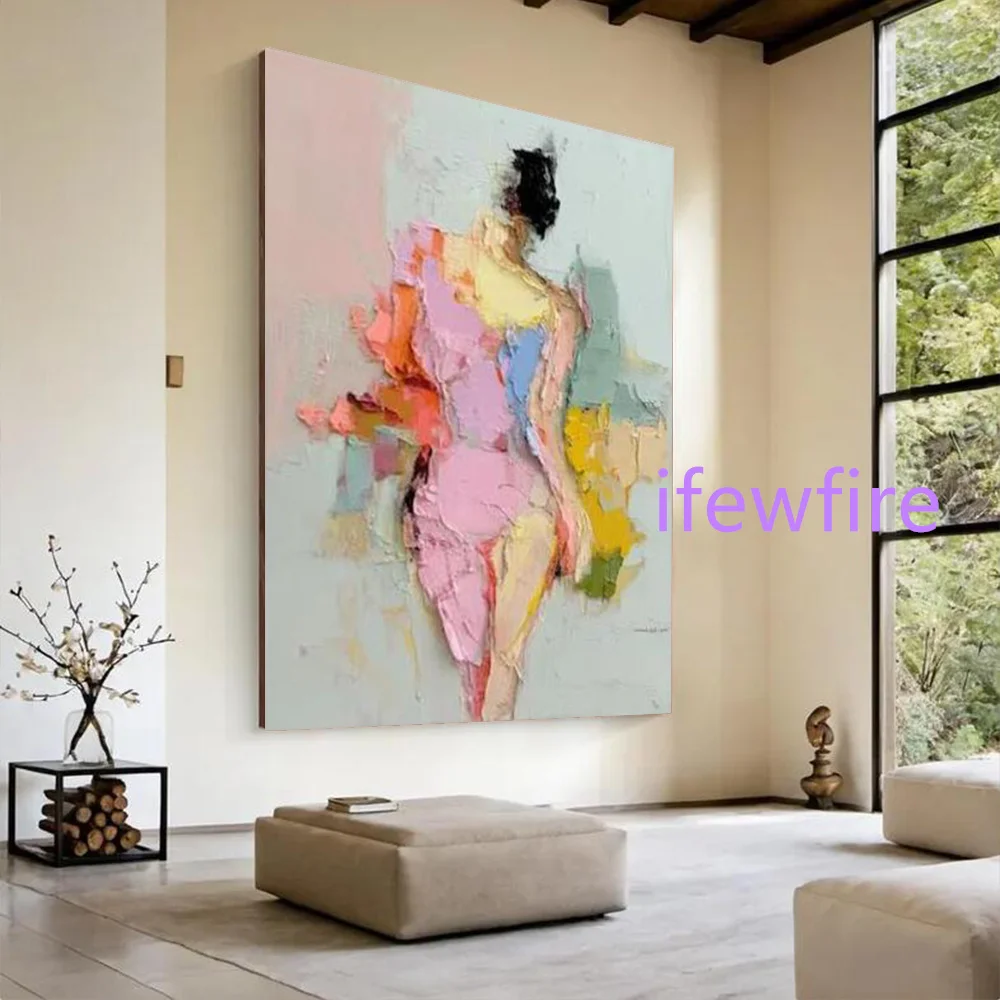 100% Handmade Abstract Oil Painting - Wabi-Sabi Figure Canvas Mural Wall Art for Home Living Room Decor Image Unique Artwork