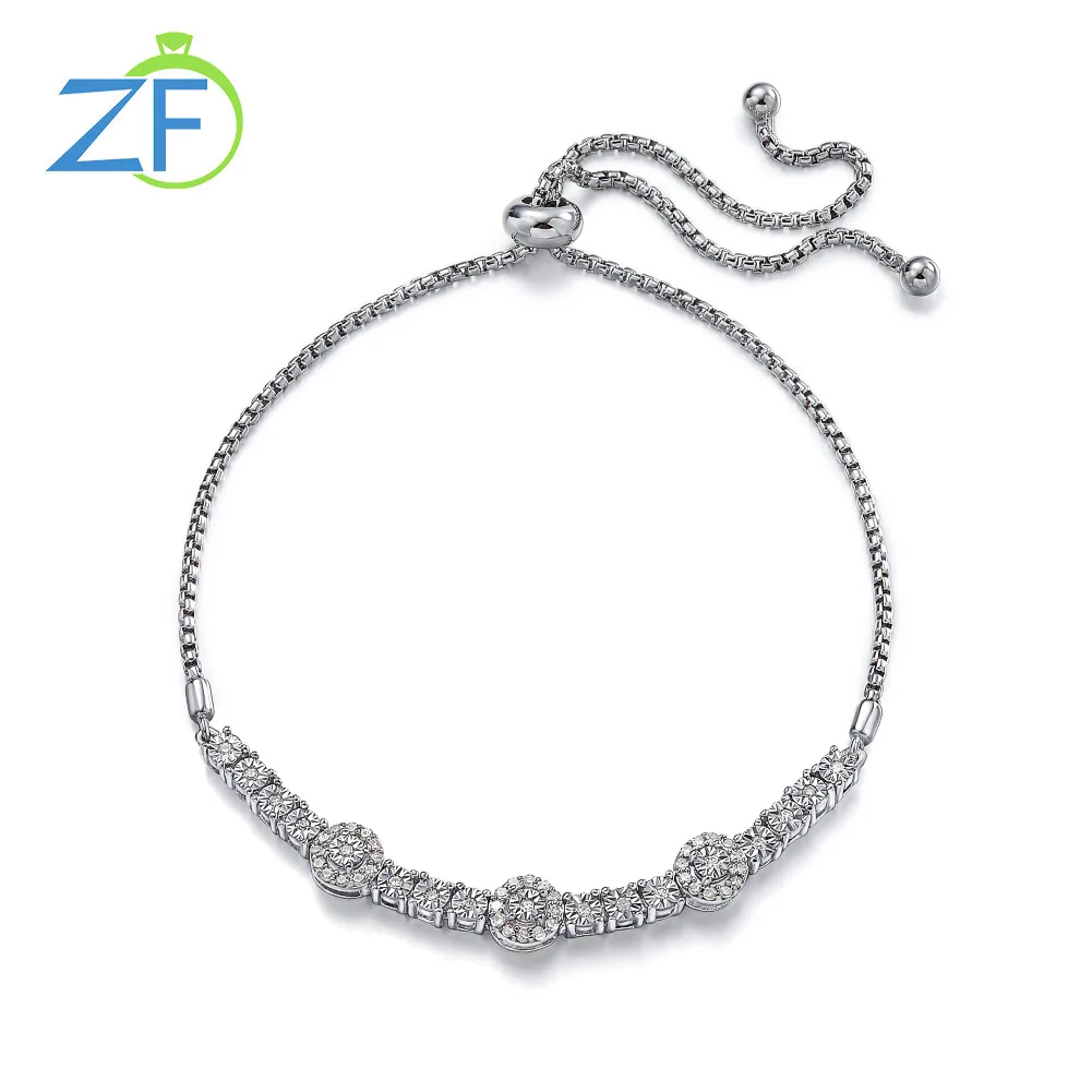 

GZ ZONGFA Pure 925 Sterling Silver Tennis Bracelet for Women 0.14ct Round Natural Diamond Adjustable Hand Chain Fine Jewelry