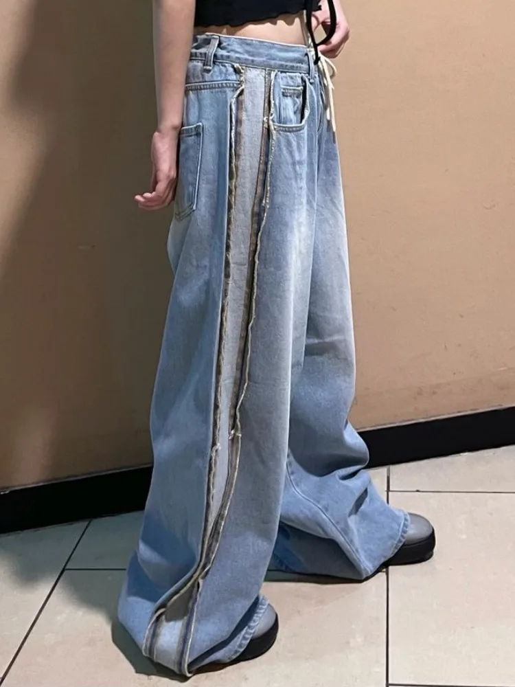 

Casual High Waist Wide Leg Jeans Women's Side Color Blo Straight Fit Floor Length Pants Slimming Versatile Winter New Sle