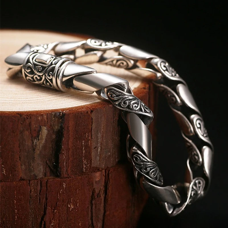 New Men's Vintage Arabesque Openwork Chain Bracelet - Smooth Lucky Vine Design Fashion Accessory Jewelry - view 3