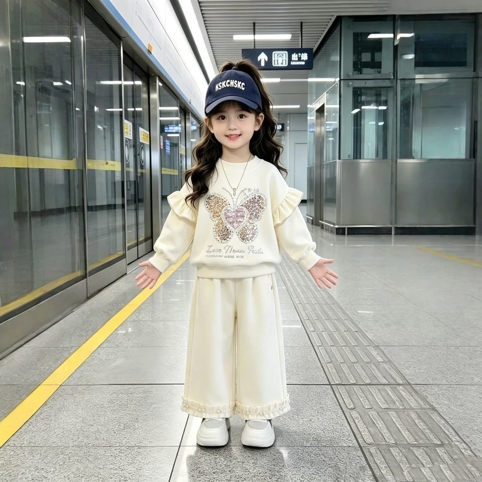 Girls Spring Autumn Set 2026 New Kids Stylish Casual Sweatshirt Long Sleeve Two Piece Set Baby Fall Trendy Trendy