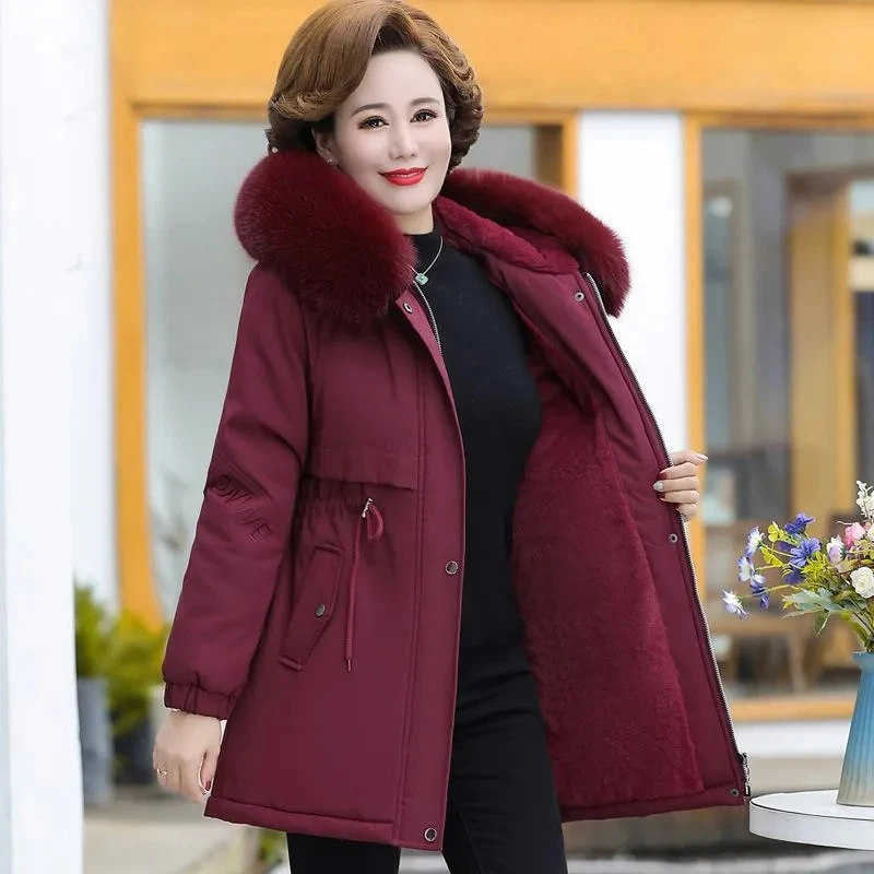 Imagem -04 - Parkas de Algodão de Pelúcia Quente Feminino Jaqueta Comprida com Capuz Cabolsa Acolchoado Solto Outwear Casual Feminino Cabolsas de Mãe Inverno 2023