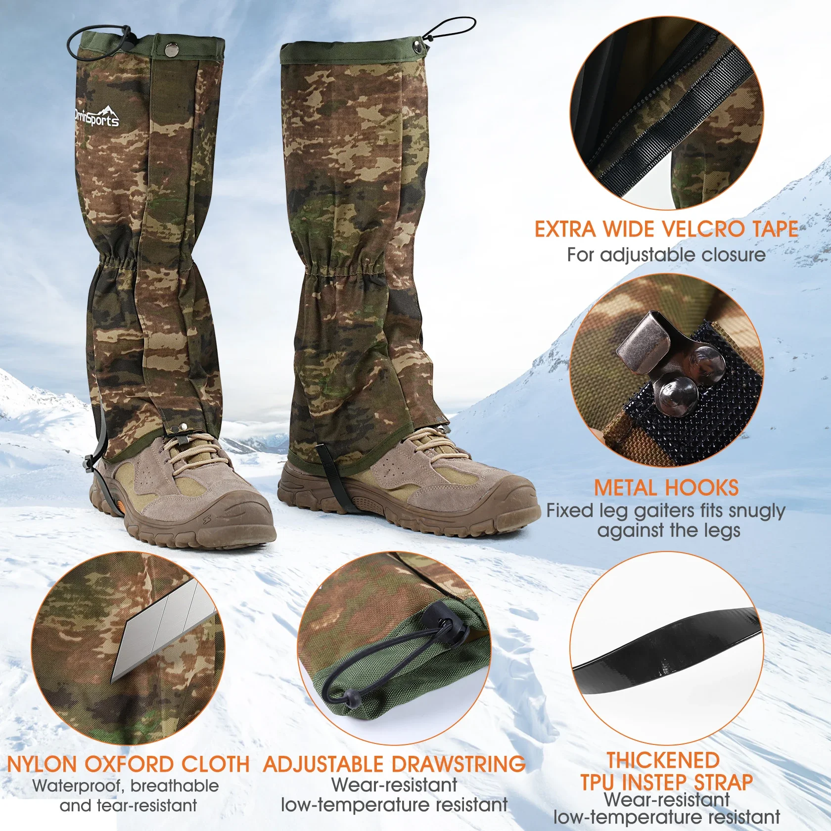 waterproof leg Gaiters for Men and Wonmen Snow Boot Gaiter For Hiking in Hunting Sand and Mud Mountain Climbing or Snowshoeing