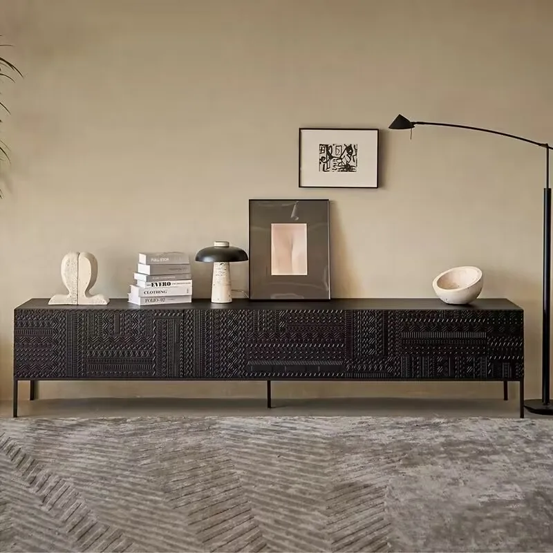 

Nordic Modern Luxury Solid Wood TV Cabinet Room Living Room Simple and Quiet Style Carved Audio-visual Cabinet Storage Cabinet