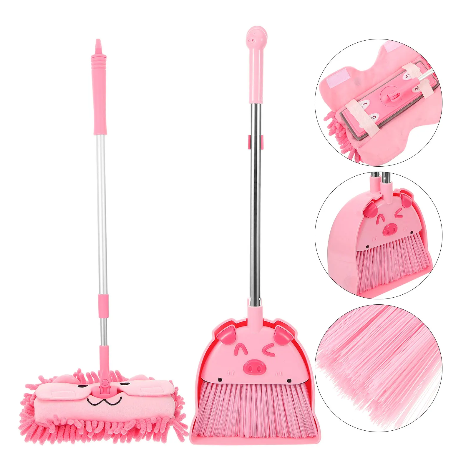 1Set Adorable Pig-Shaped Broom Dustpan Set for Toddlers Kids Mop Cleaning Kit Educational Home Chores Learning Tool