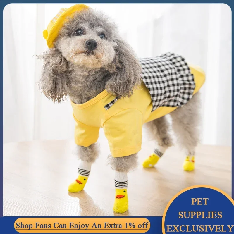 4Pcs/set Pet Dog Cotton Socks Autumn Winter Anti-Slip Knitted Small Dogs Shoes Thick Warm Paw Protector Puppy Indoor Wear Boot