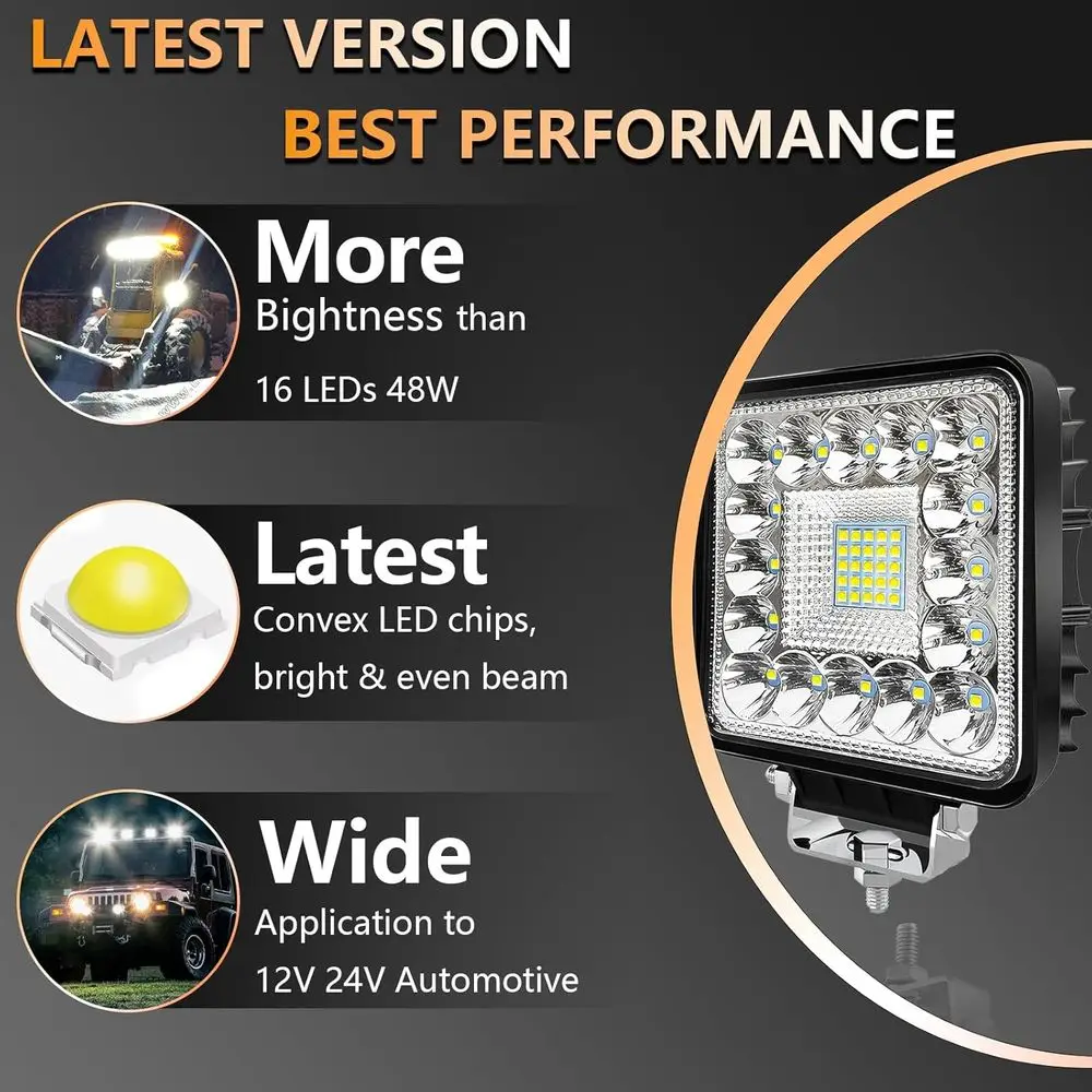 Luces LED de trabajo para tractores, luces LED Pod de 4 pulgadas, 120W, 10000lm, cubo de 12V y 24V, luz todoterreno cuadrada para servicio, camión de remolque, ATV, UTV, RV