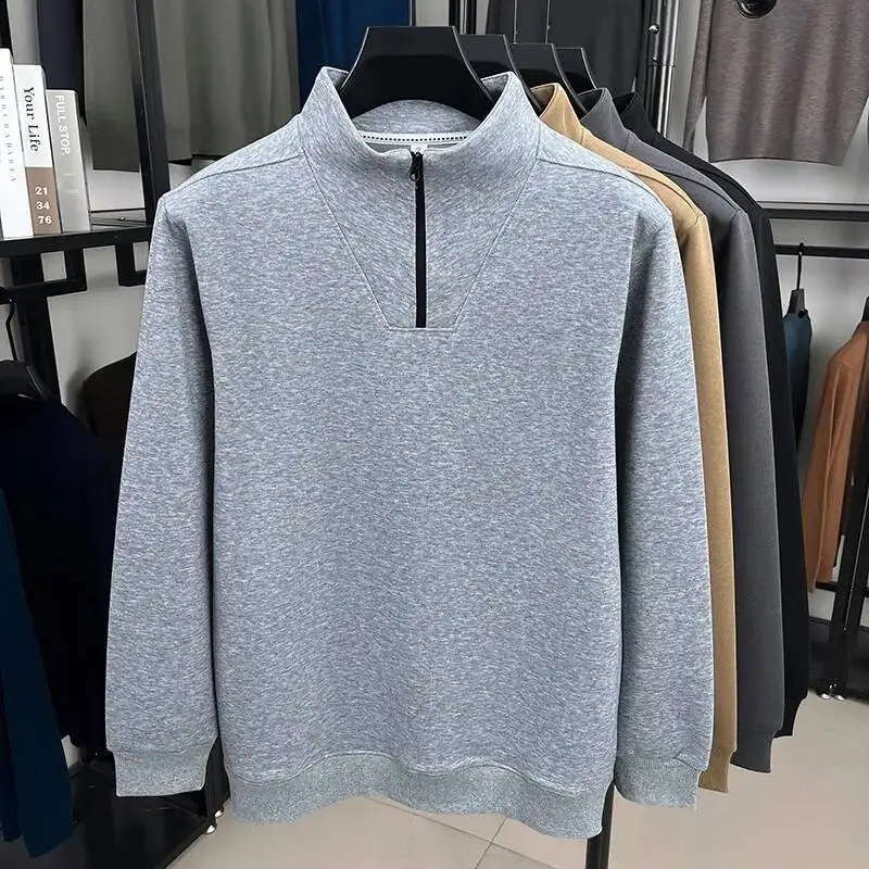 

Men's Sweatshirt Base Layer 2025 Autumn New Fashion Embroidered Half Zip Hoodie Long Sleeve Stand Collar Top For Autumn Winter